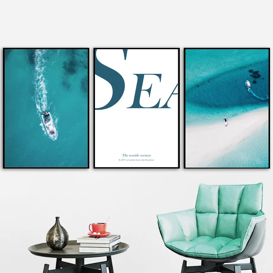 Ocean Car Boat Beach Tropical Seascape Wall Art Canvas Painting Nordic Posters And Prints Pictures For Living Room Decor | Дом и сад