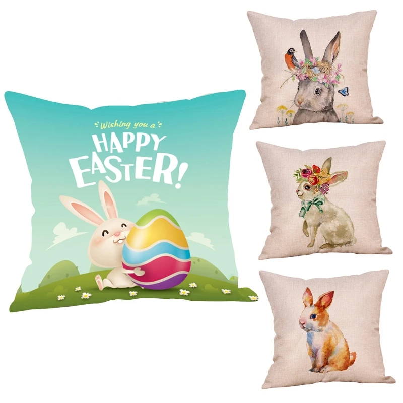 

5Pcs 45x45cm Easter Throw Pillow Case Sofa Bedroom Cushion Cover Home Pillowcase N1HA