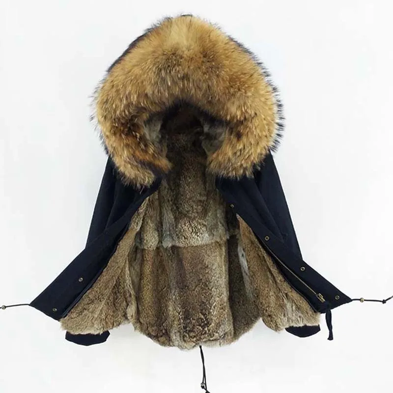 

2021 new winter men's real fur parka rabbit fur liner with big raccoon fur collar fur jacket