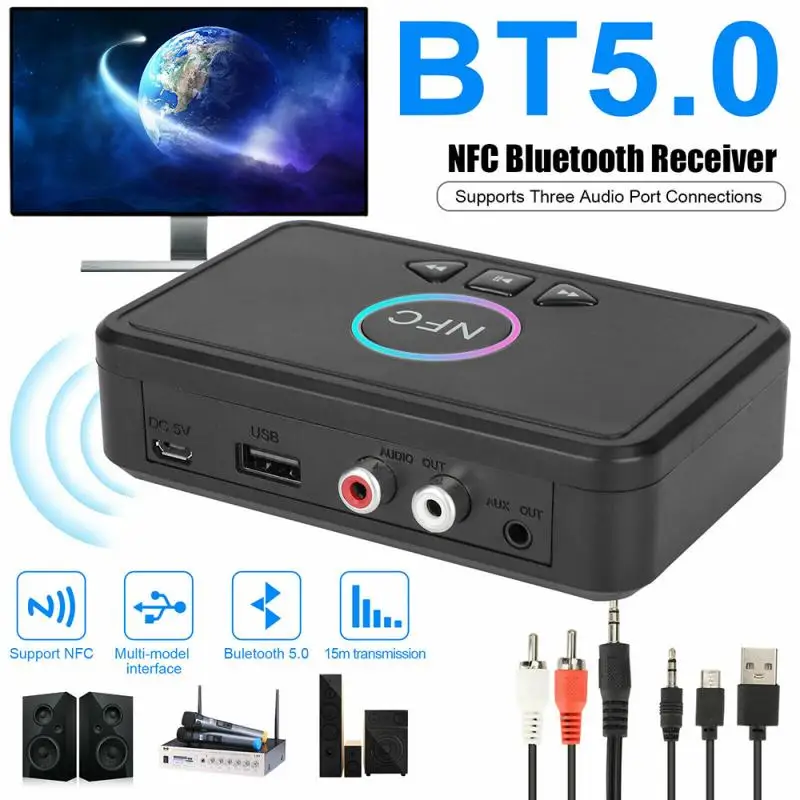NFC Bluetooth-совместимый аудиопередатчик 5 0 приемник 2Rca 3 мм Aux разъем Usb-ключ