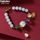 Uglyless Красочные Multi Treasure браслеты из драгоценных камней для женщин настоящий 925 Серебряный Лотос Подвески кристаллы Янтарный нефрит изумруд ювелирные изделия