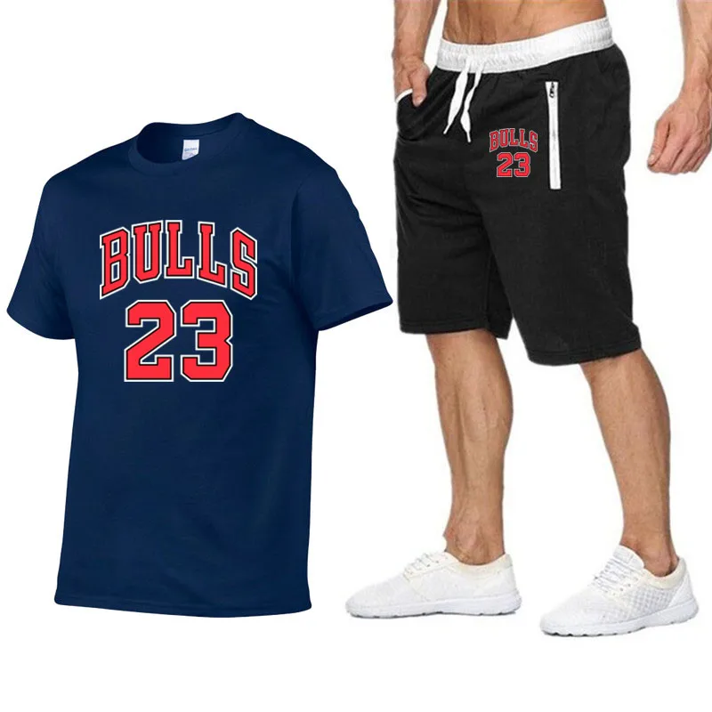 Jordan Новинка bull 23 футболка шорты наборы мужские с буквенным принтом летние костюмы Повседневная мужская футболка брендовая одежда streetwar топы Мужские