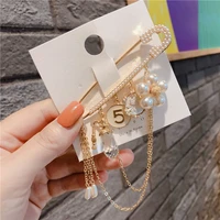brand design tassel brooch letter 5 flower portrait pearl chain safety pin badges for women girl accessories gifts