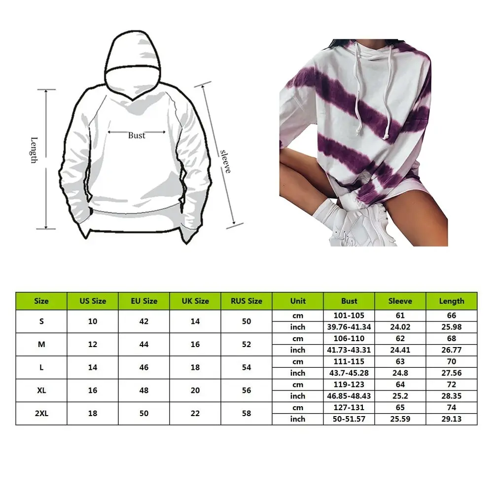 

Women Hoodies Tie Dye Striped Print Autumn Sweatshirt New Fashion Hooded Long Sleeve Drawstring Tops Pullover Casual Sweatshirts