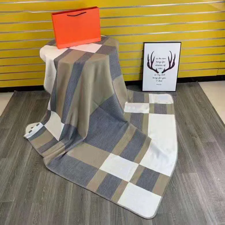 Manta de Cachemira de marca H de lujo, chal de lana suave de ganchillo, port&aacute;til, c&aacute;lido, a cuadros, para sof&aacute;, cama y coche-1