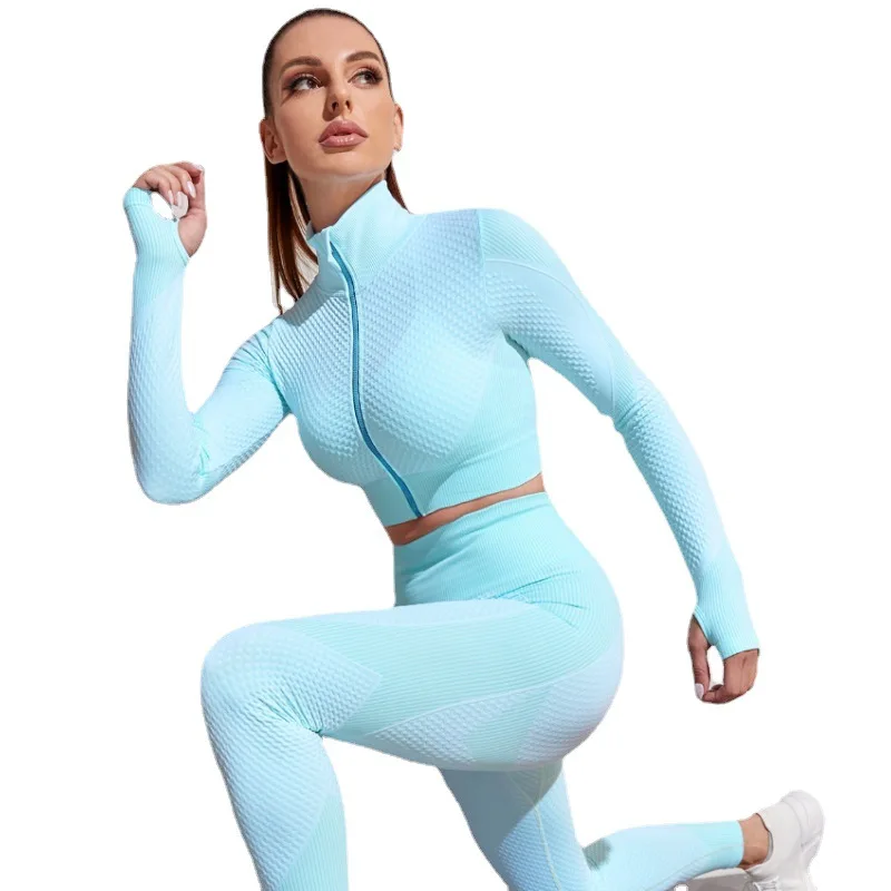 

2PCS Seamless Women Yoga Set Workout Sportswear Gym Clothing Fitness Long Sleeve Women Running Clothes Fitness Sport Suits