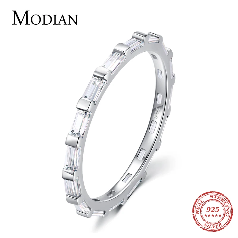 Modian 100% Real 925 Sterling Silver Full Clear CZ Luxury Finger Ring For Women Cassic Wedding Engagement Silver Fine Jewelry
