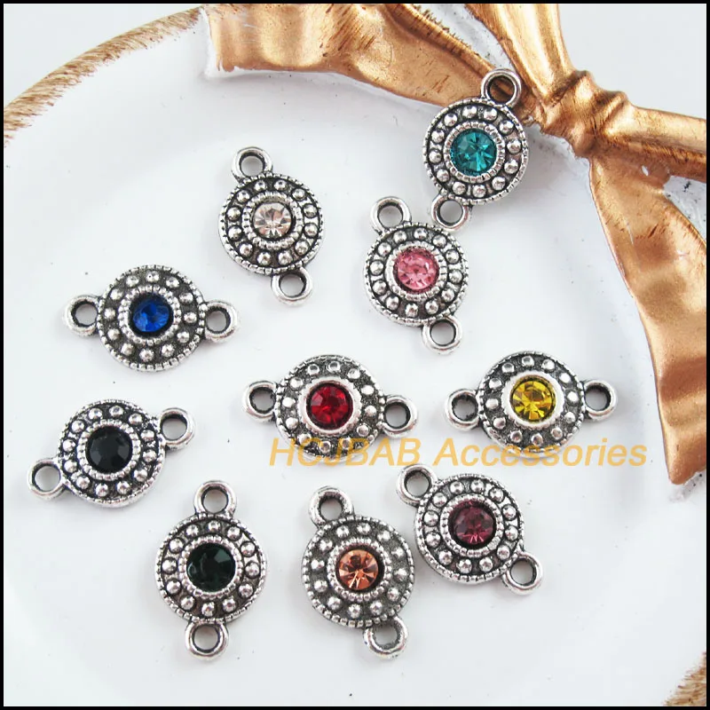 

20 New Circle Charms Tibetan Silver Tone Retro Mixed Crystal Connectors 11x18mm