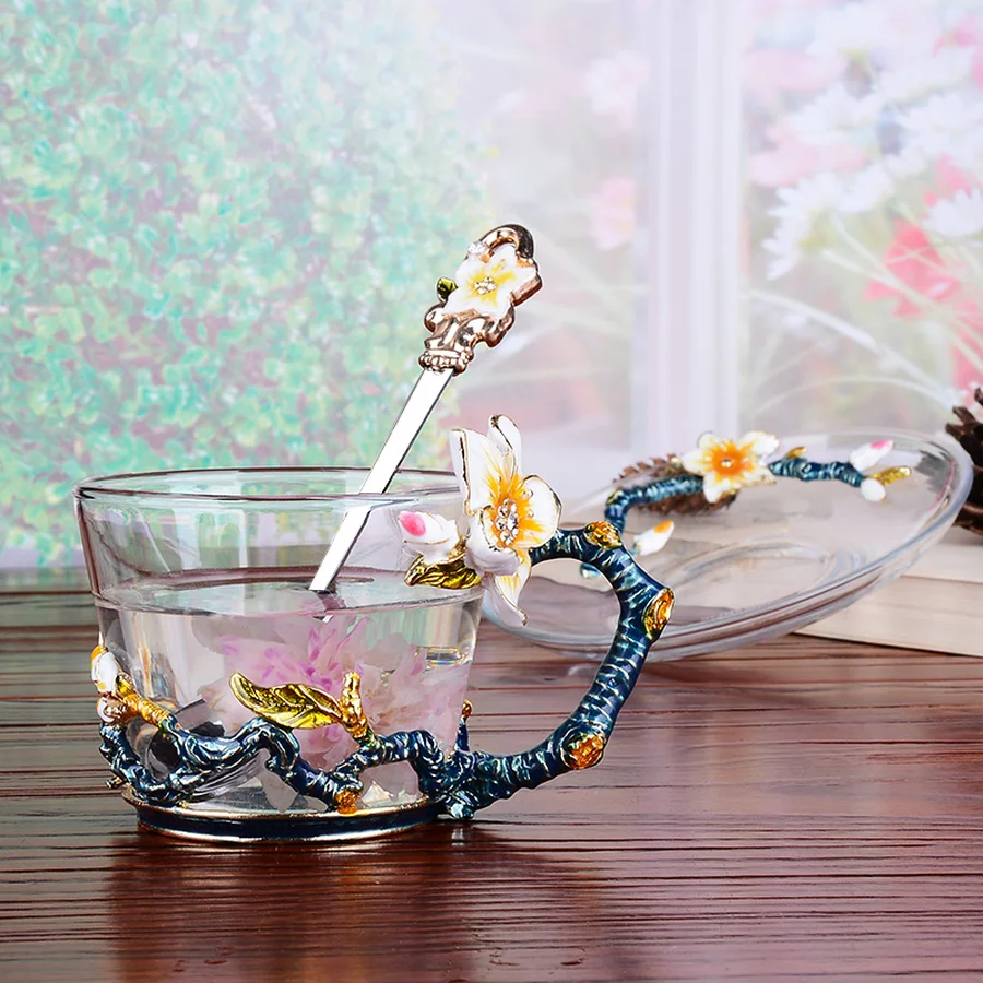 Набор эмалированных кофейных чашек с блюдцем и ложкой чайные чашки блюдца