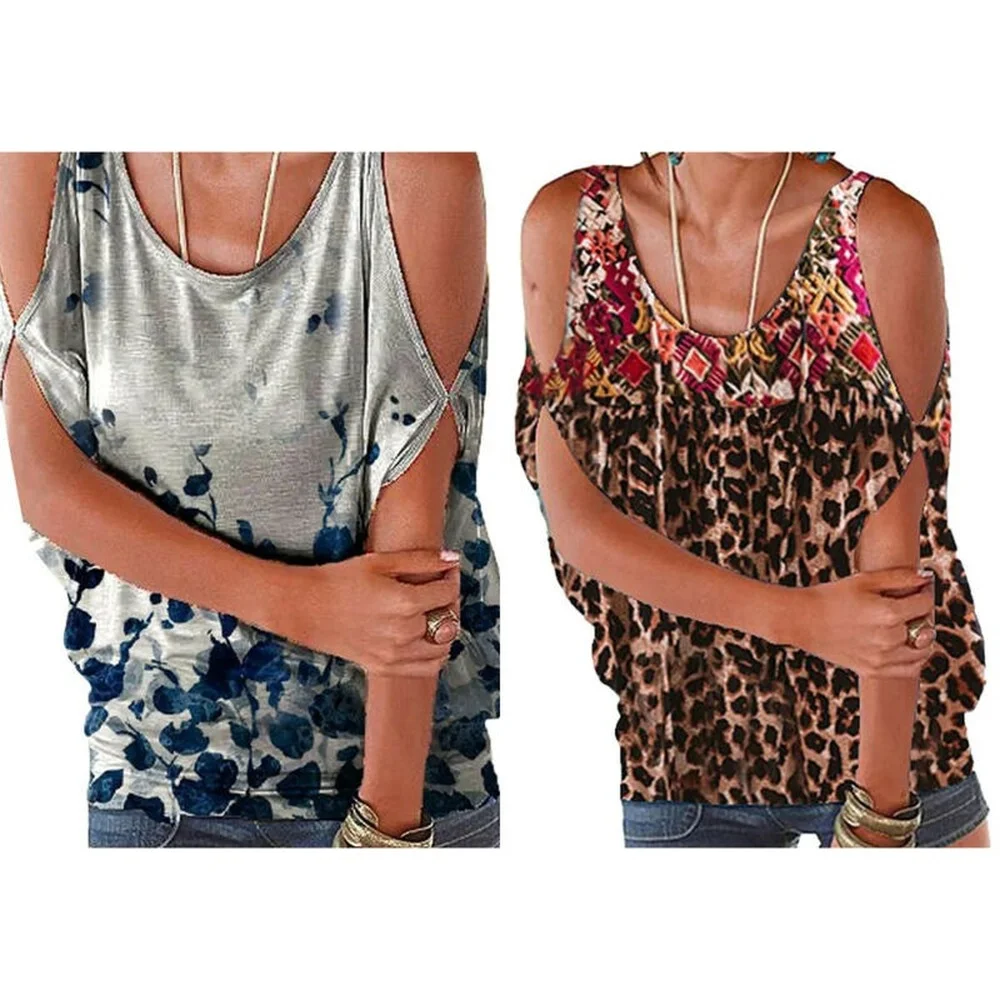 

Ladies Summer Round Neck Short Sleeve Pullover Loose Off Shoulder Sling T-shirts