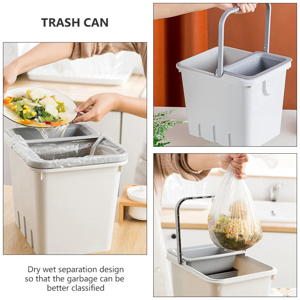 

1Pc Household Dry-Wet Separation Trash Can Kitchen Drain Trash Bin (Grey)