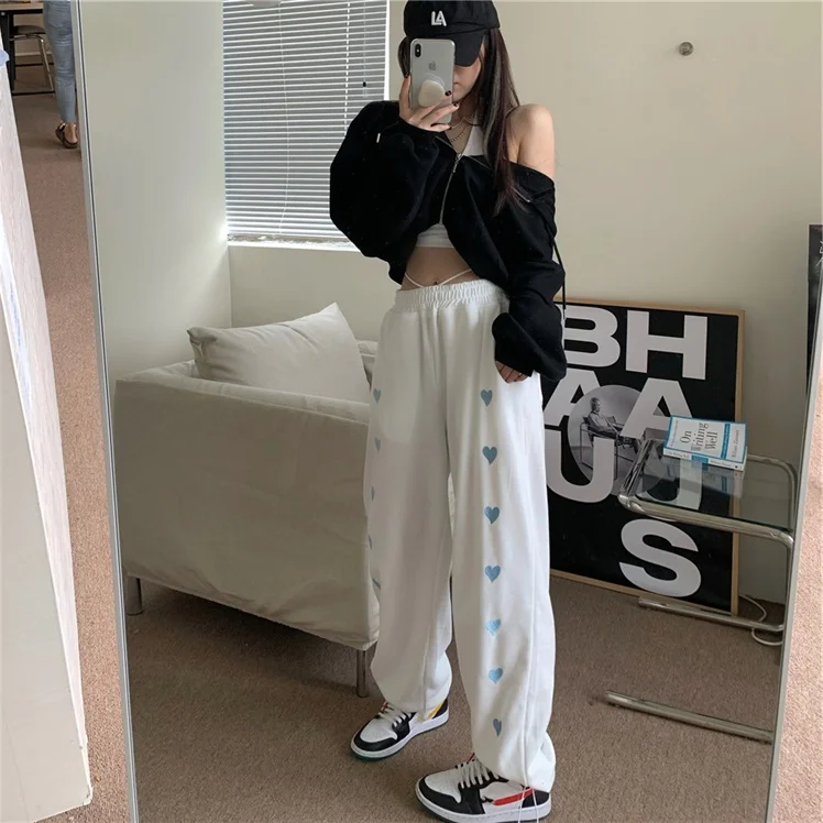 Брюки женские с завышенной талией повседневные свободные Тренировочные штаны