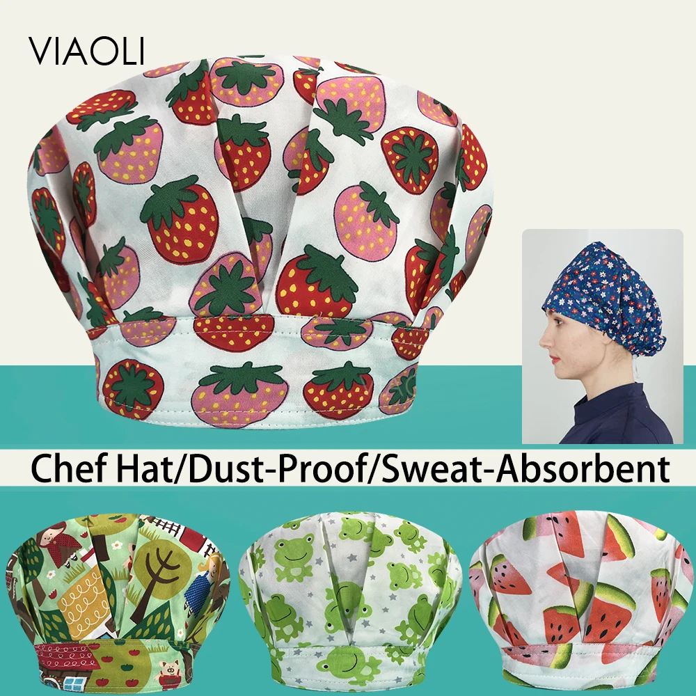 

Шапки с принтом фруктов для шеф-повара, эластичные хлопковые впитывающие пот медицинские аксессуары для униформы, шапки Для Ухода За чистко...