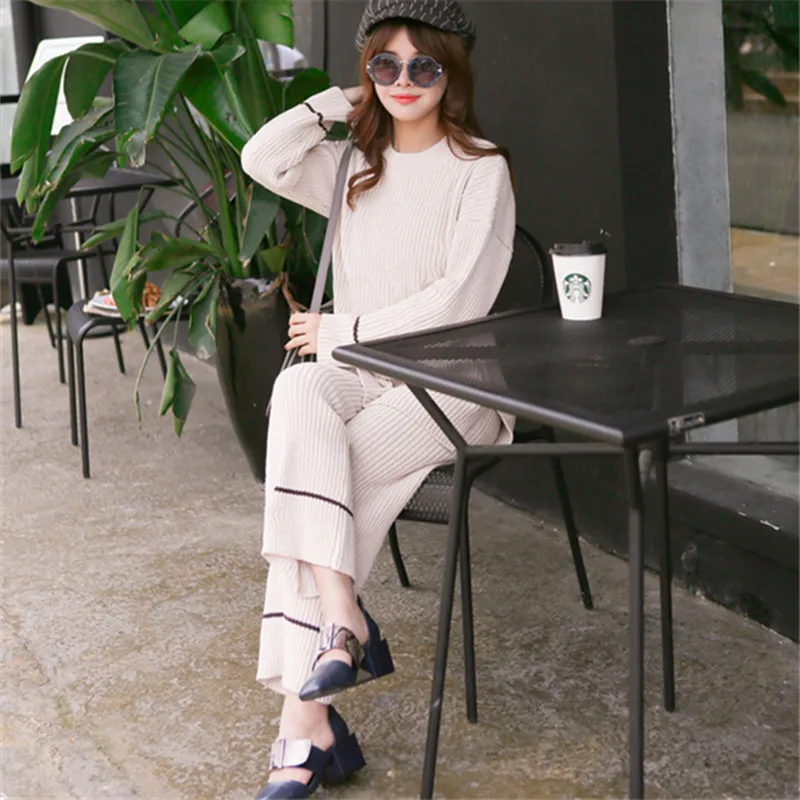 Трикотажный пуловер женские брюки из двух частей полосатые свободные с широкими