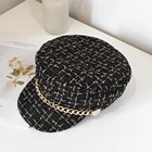 Берет женский твидовый, плоский, армейский, с козырьком, для путешествий, Осень-зима шляпа с цепью