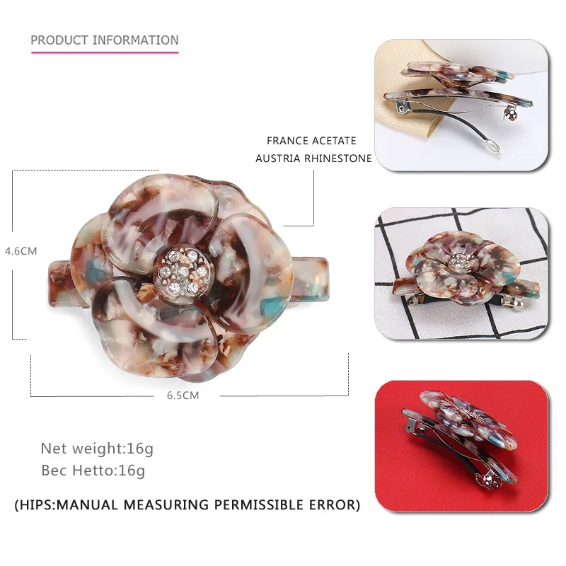 Красивая маленькая заколка для волос Камелия Фотолюминесцентная белая стразы