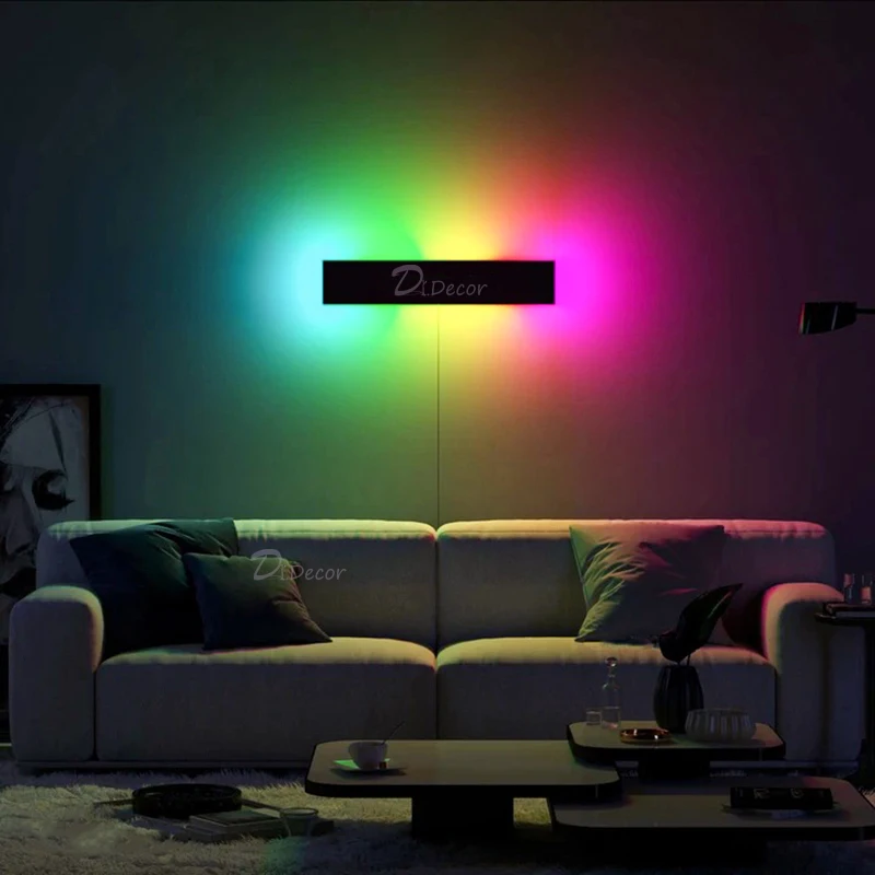 

Современная настенная лампа RGB для украшения гостиной, светодиодный настенный светильник для спальни с регулируемой яркостью и дистанцион...