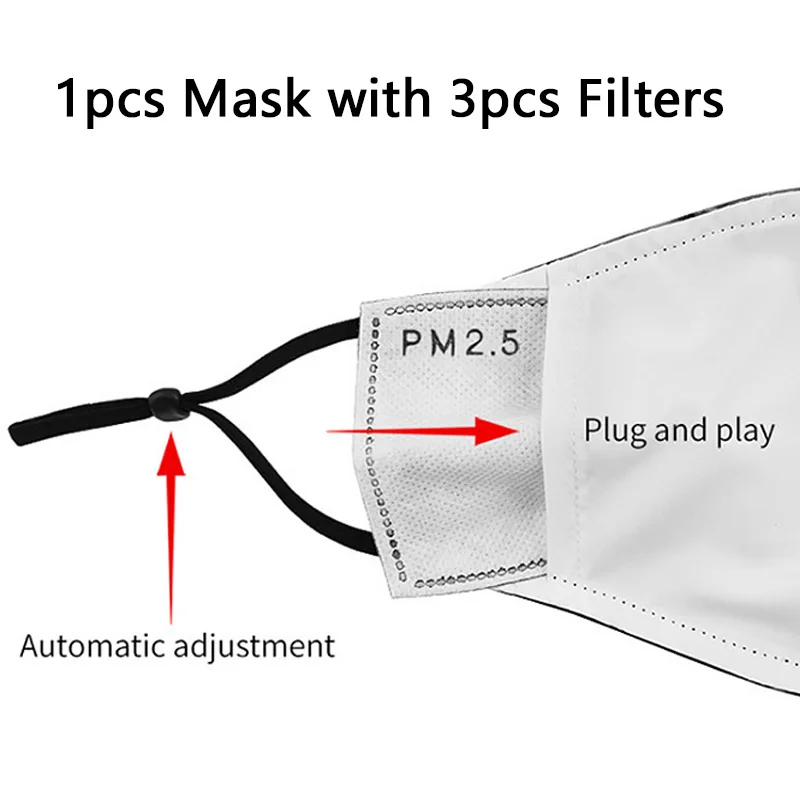

1pc Unisex Adjustable Funny Mask for Adult Dustproof Breathable Cloth Mouth Mask Cover Women Men Protective Masque with Filters