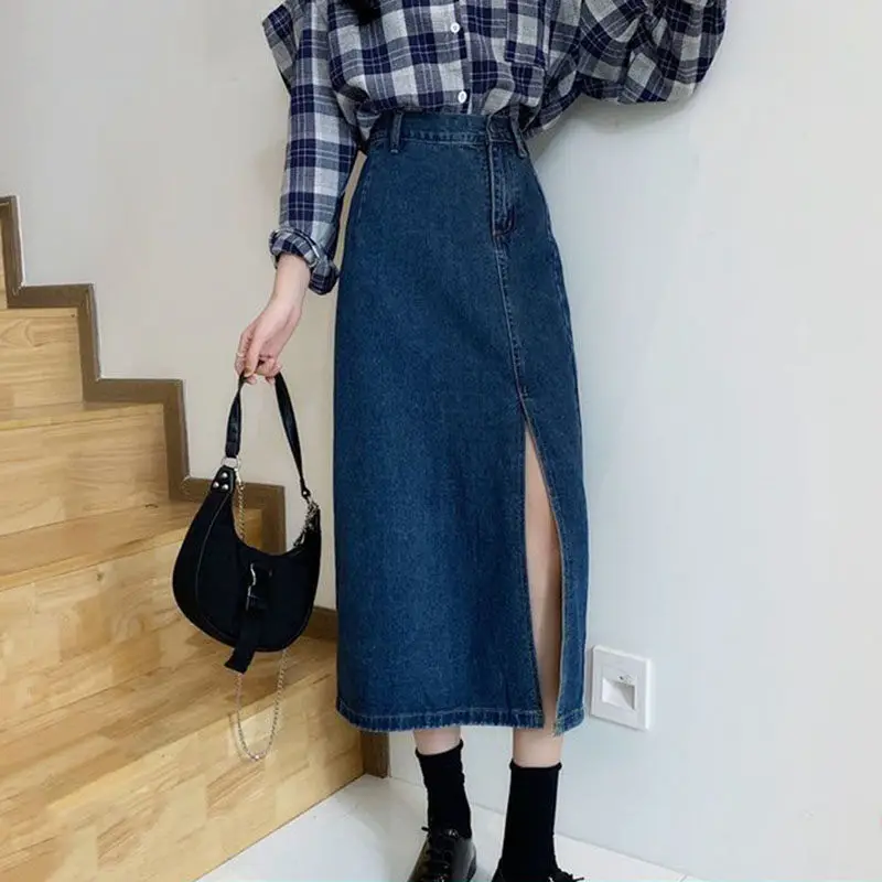 

Шикарные джинсы хараюку юбка для женщин 2021 Весна Разделение пикантные Джинсовая Юбка Femme высокая Талия Длинные юбки для женщин в винтажном ...