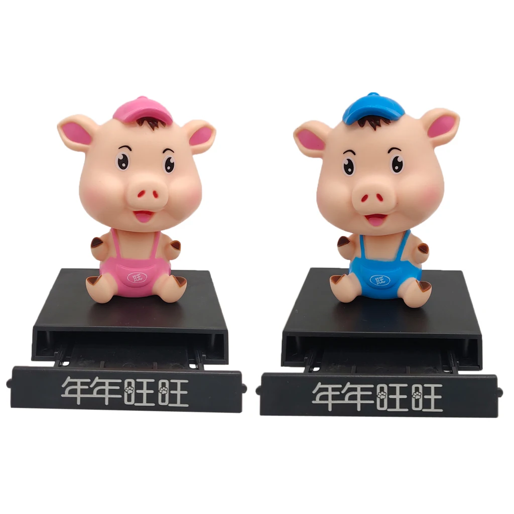 

Nodding Lucky Pig Figure Doll With Phone Holder Car Auto Interior Decor