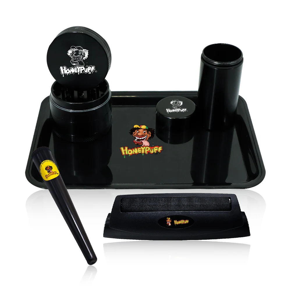 

HONEYPUFF Smoking Kit Herb Grinder Plastic Rolling Tray +110mm Rolling Maker+ Container Jar Smoking Accessories