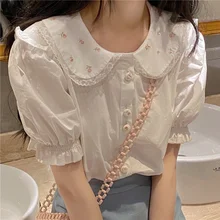 Camisa bordada para mujer, Tops sexys de Estilo Vintage Preppy, ropa de calle Simple que combina con todo, Harajuku, moda de verano