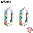 WOSTU Стерлинговое Серебро 925 пробы Европейский Простой стиль Радужный циркон женские серьги-гвоздики серьги пряжки для ушей Новогоднее ювелирное изделие подарок FNE576