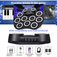electronic drum foldable practice 9 drum pad rechargeable drum kit built in speakers foot pedals drum sticks for usb type c
