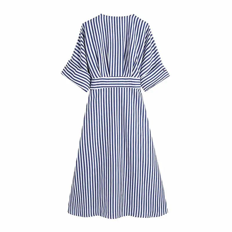 

ZA Summer Women Dress Striped Printed A-Line Casual Party Vestido Elegant Single-breasted Loose Half Sleeve Fashion Girl Outfits