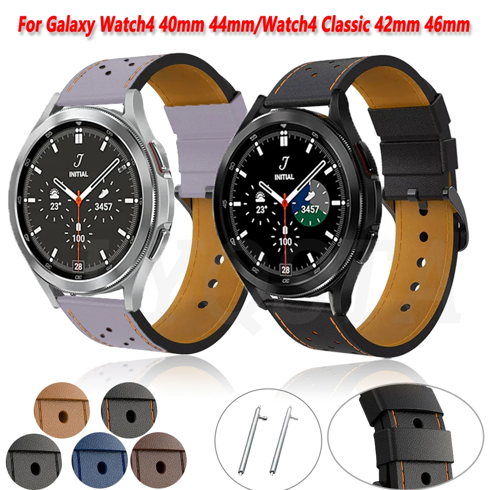 

Ремешок кожаный для наручных часов, браслет для Samsung Galaxy Watch 4 Classic 46 мм 42 мм, 4 44 мм 40 мм, 20 мм