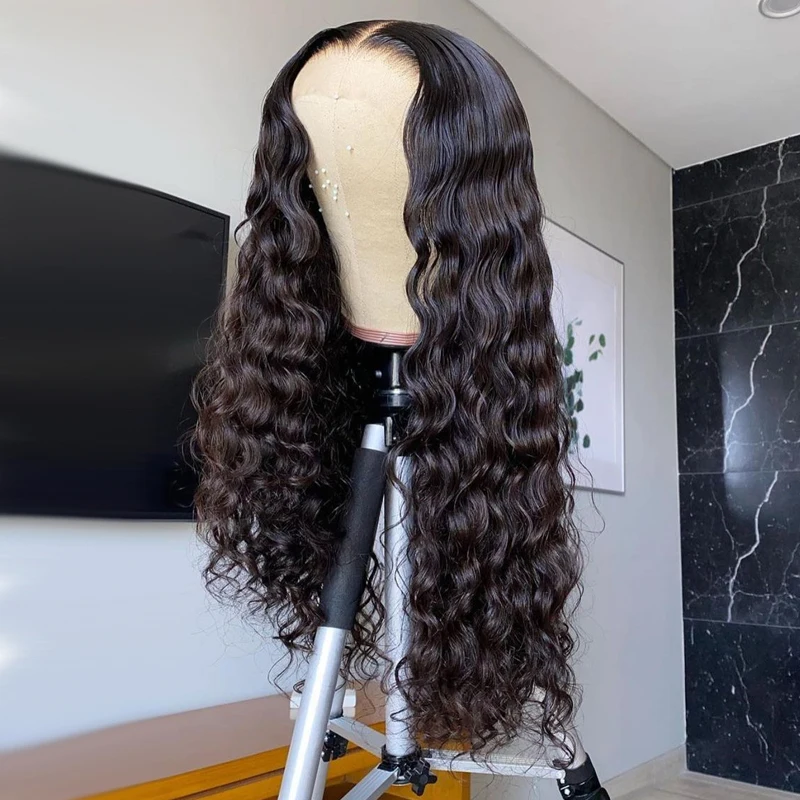 

26Inch Kinky Curly Lace Frontal Wig With Baby Hair Natural Black Color Synthetic Hair Preplucked Lace Front Wigs 180%Density