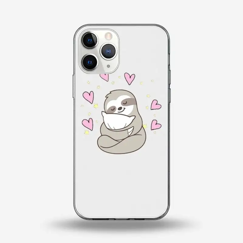 

Sloth Cute Animal Phone Case Transparent for iPhone 6 7 8 11 12 s mini pro X XS XR MAX Plus