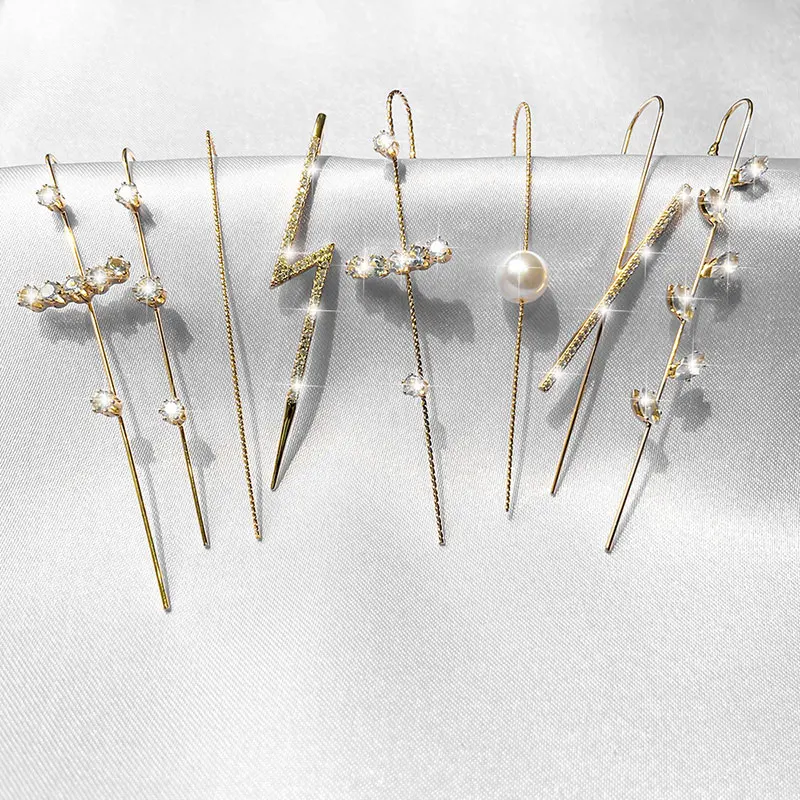 

1pc Fashion Crystal Long Stick Auricle Style Diagonal Stud Earrings Body Jewelry Piercing Earrings For Women Female Jewelry Gift