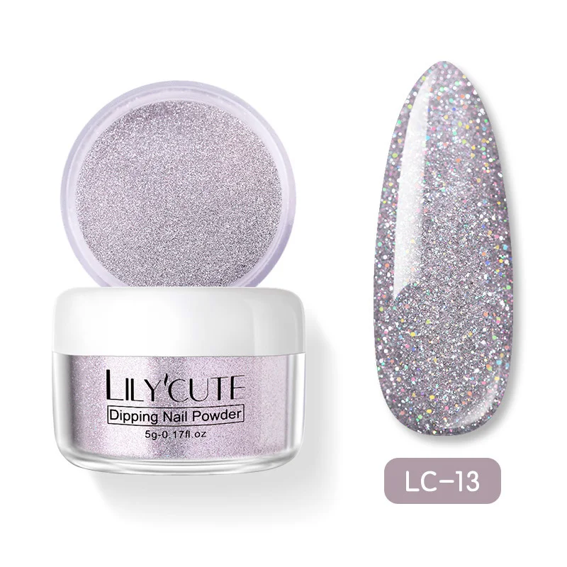 Glitter LC-13 LILYCUTE голографическое погружение ногтей Блеск порошок наборы градиентный французский порошок для ногтей цветной натуральный сухой пигмент для ногтей - Цвет: Glitter LC-13