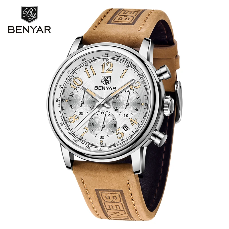 

BENYAR New Watches Men Luxury Quartz Watch Leather 50m Waterproof Clock Sports Movement Fashion Casual Watches Reloj de hombre