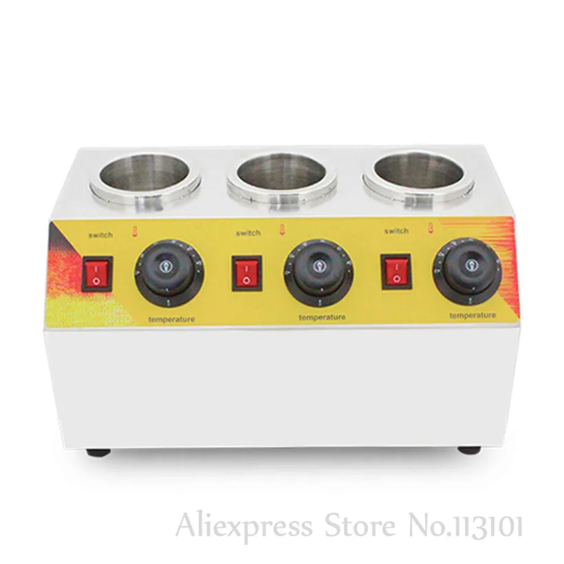 

Electric Stainless Steel Sauce Warmer Chocolate Heater 3 Sauce Bottles Cheese Jam Dispenser Melter 220V / 110V 0.6kw CE Approval