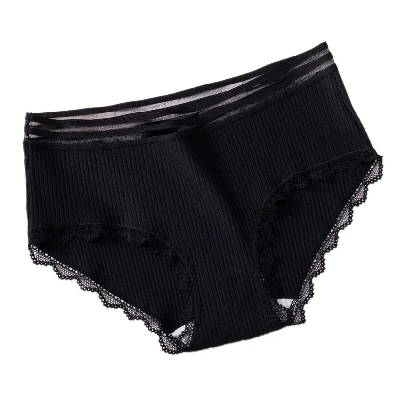 

3pcs Sexy Ladies Cotton Mesh Transparent Panties Breathable Mid-waist Lace Panties Women Intimates Underpants Seamless Briefs