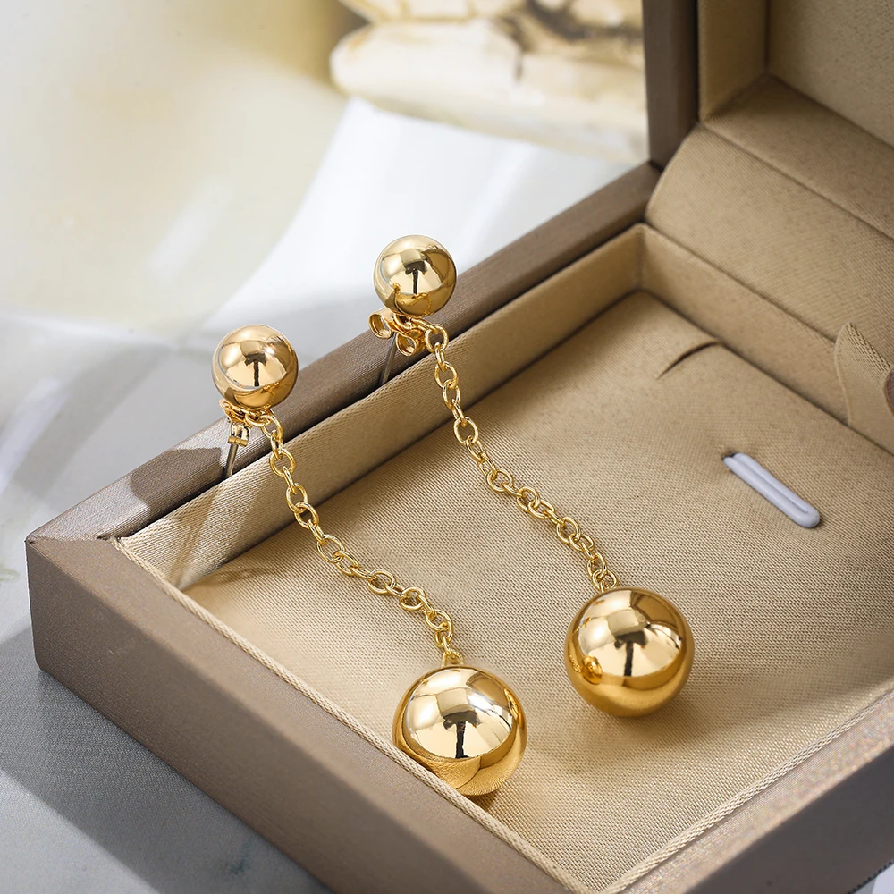 

Fashion Double Metal Ball Dangle Earrings for Women Punk Gold Spherical Long Chain Drop Earrrings Statement Jewelry Accessories