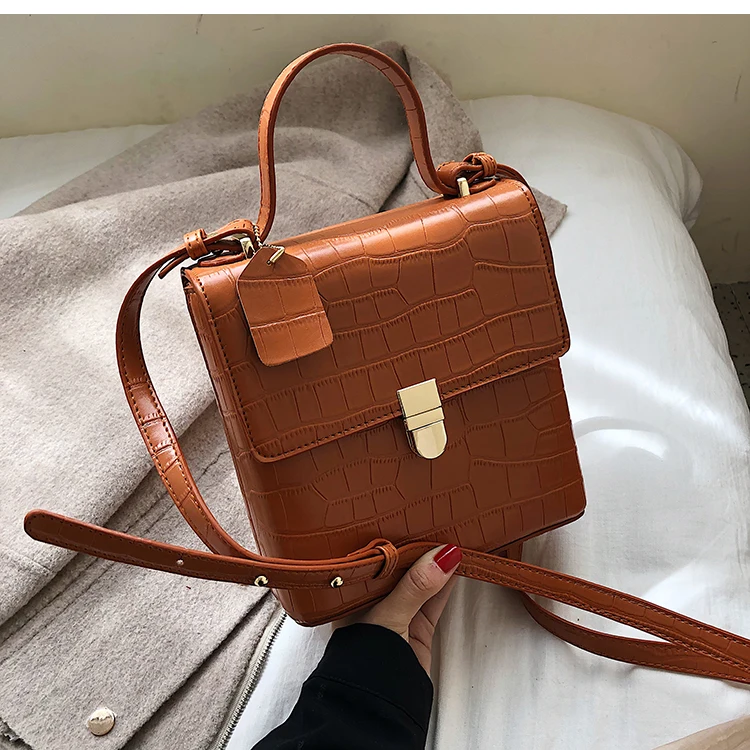 Vintage Fashion Stone pattern Tote bag New High Quality PU Leather Women's Designer Handbag Lock Shoulder Messenger Bag