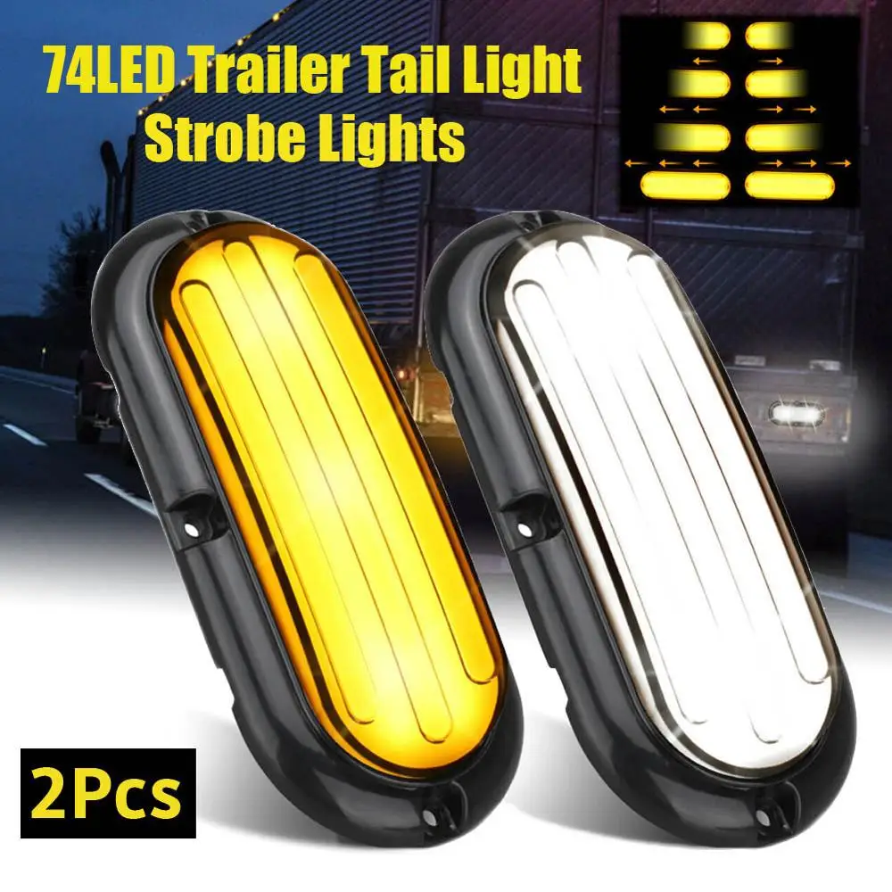 

2PCS LED Trailer Truck Stop Brake Lights Car Turn Tail light 6"Oval White/Amber