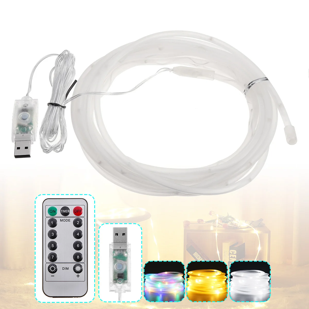 

LED Festive Outdoor Copper String Light 5M Remote Control Timing USB PVC Tube Garden Light for Party Christmas Decoration