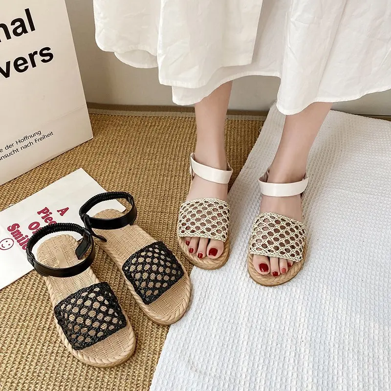 

Low Sandals Woman Leather Clear Heels Female Shoe 2021 Summer Low-heeled Girls Elastic Band Beige Fashion Comfort New Solid Rub