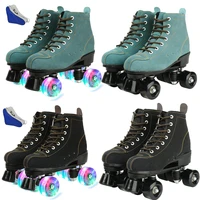 cowhide roller skates double line skates women men adult roller blades two line skate shoes patines with pu 4 wheels patins