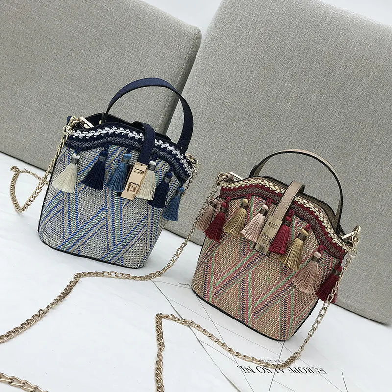 Сумка для хранения Женская модная новая соломенная плетеная Сумка-ведро