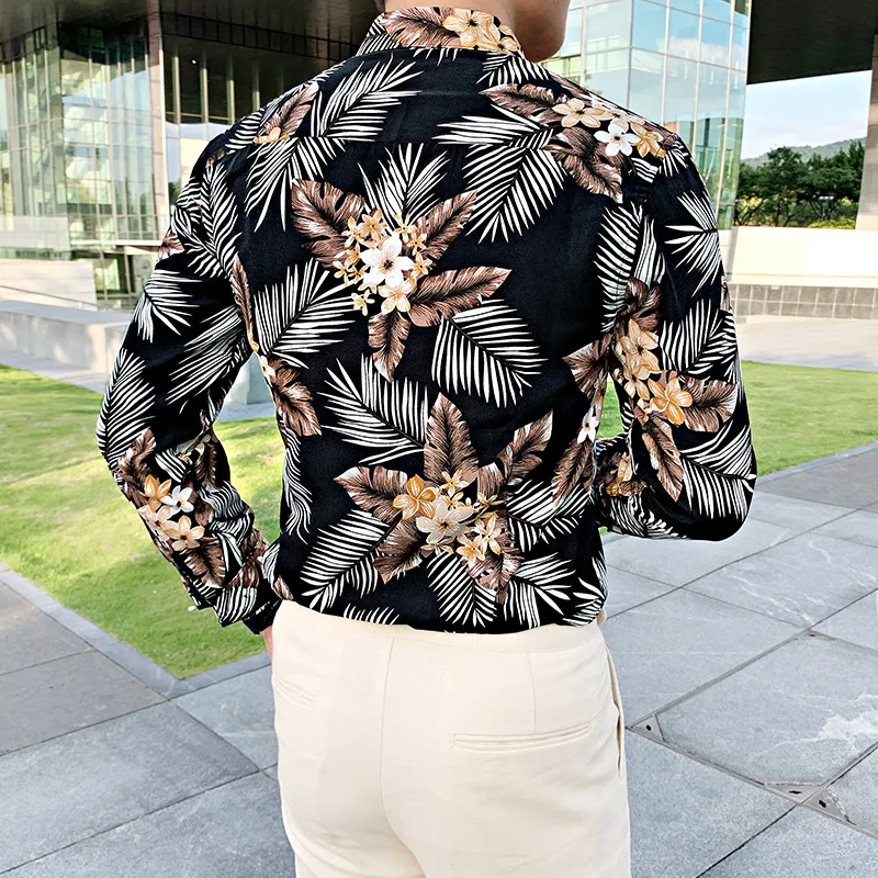 

Slim New Fit Casual Men's Social Shirts Dress Long Sleeve Night Club Prom Tuxedo Top Quality British Style Print Shirt Men