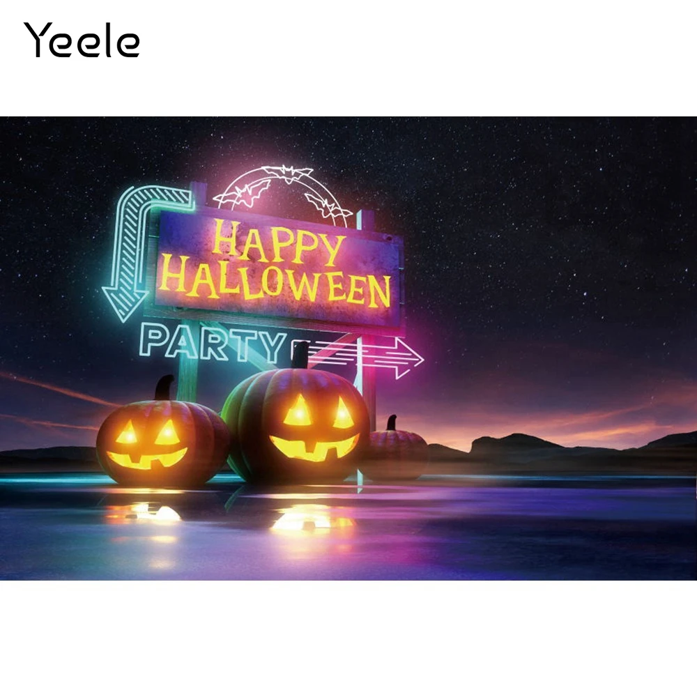 

Yeele Halloween Backdrop Pumpkin Lanterns Neon Lights Portrait Photocall Background Photography For Photo Studio Photographic