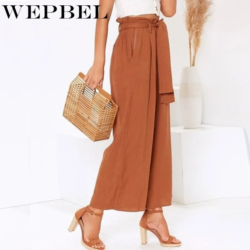 

WEPBEL Pure Color Casual High Waist Full-length Pants Buttons Breathable Trousers Women Fashion New Linen Cotton Wide Leg Pants