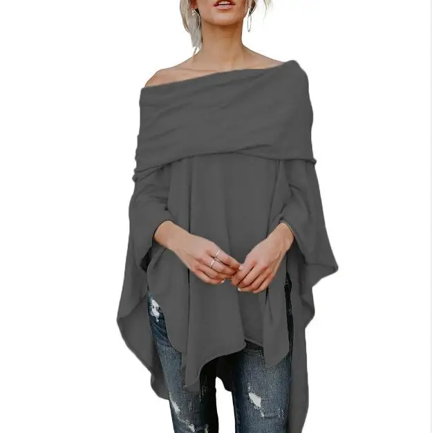 Женская футболка с открытыми плечами длинным рукавом неровным подолом