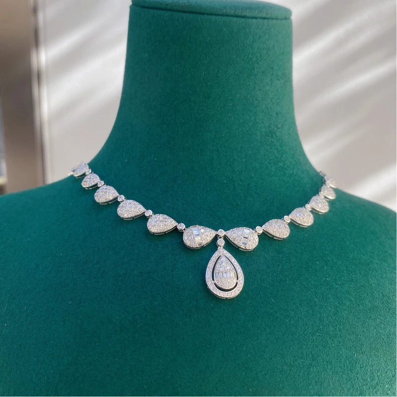 ?? Aazuo 18 18kソリッドホワイトゴールドリアルダイヤモンド3.80ct高級フルダイヤモンドチョーカーネックレス41センチメートル才能女性の結婚式パーティーAu750