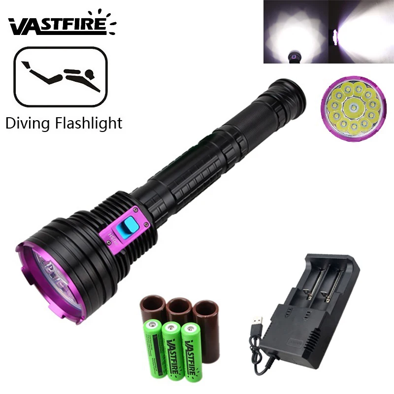 Профессиональный водонепроницаемый фонарик 100 м для подводного плавания 6000 лм 12 *